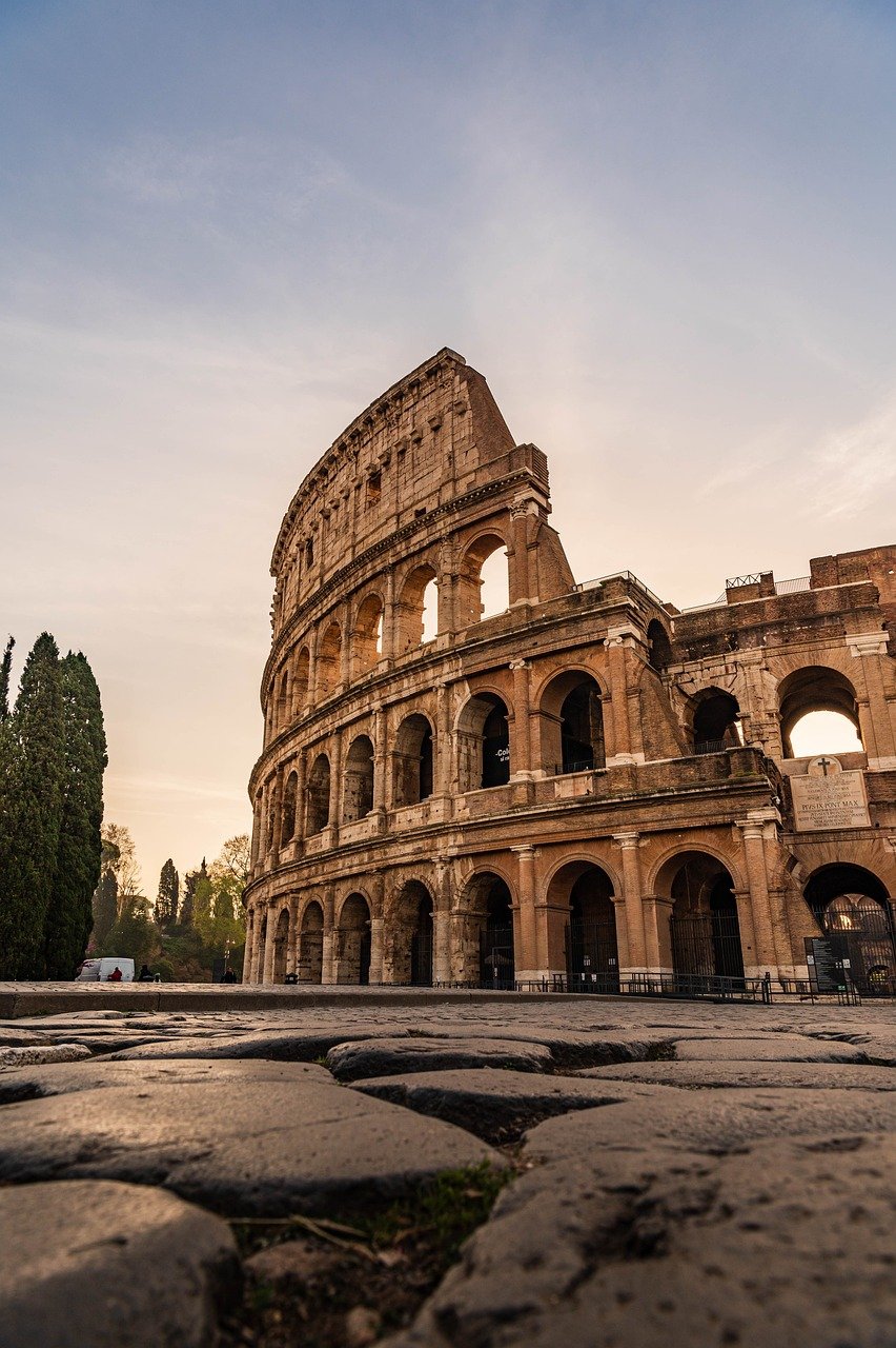 italy, nature, rome, colosseum, sunset, ancient architecture, travel, roman arena, tourists
