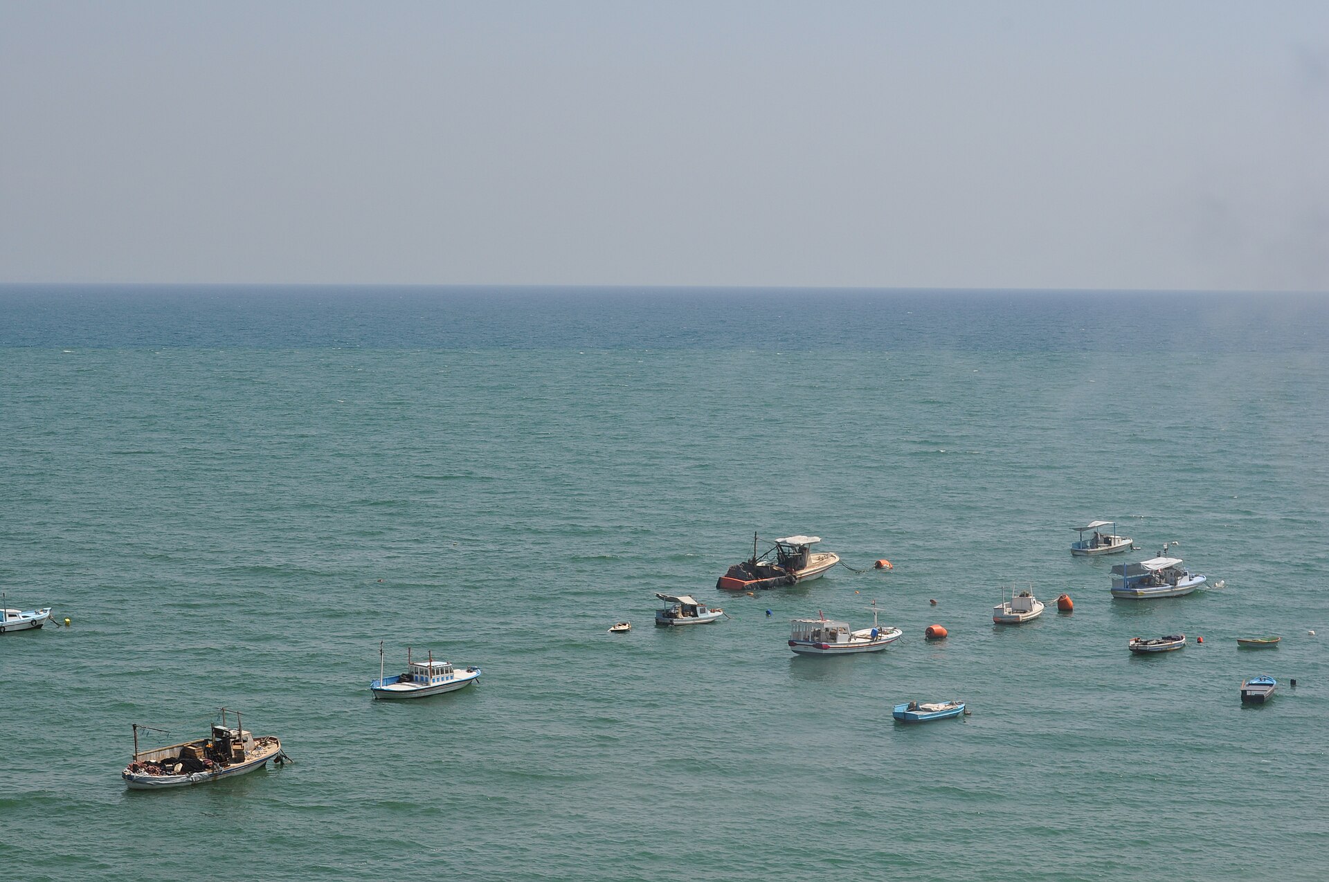 Fishing boats off the Southern Corniche of Latakia on Syria's Mediterranean coast
