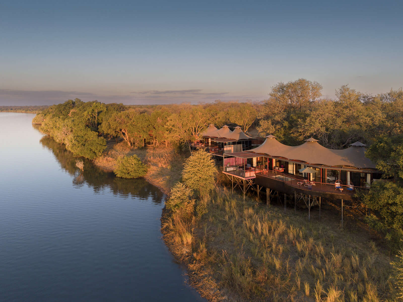 Anantara Tented Camp Kafue River pool villa in the evening