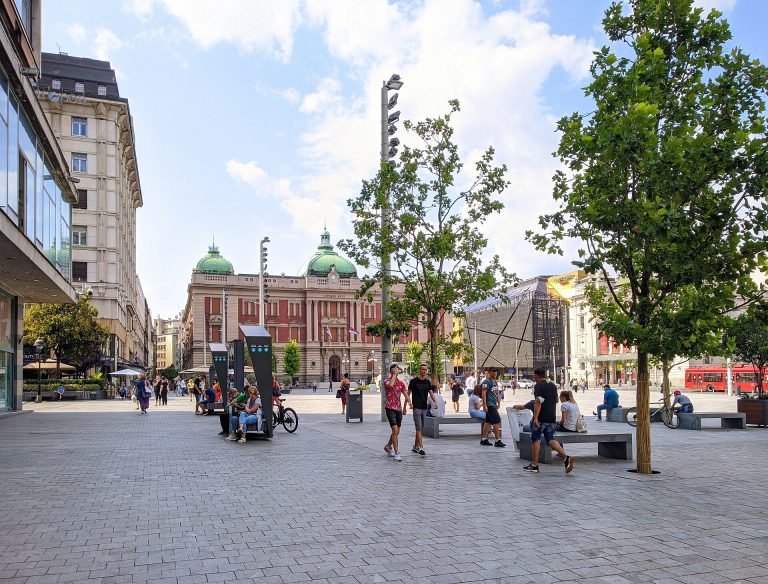 Republic Square in Belgrade with the National Museum