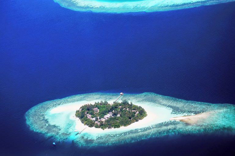 Aerial view of an island in the Maldives